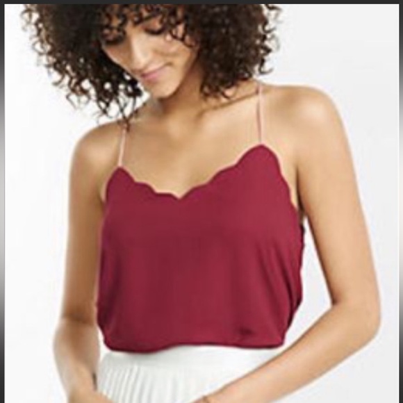 Express Tops - Express cami XS Barcelona cami reversible burgundy wine scalloped tank salmon